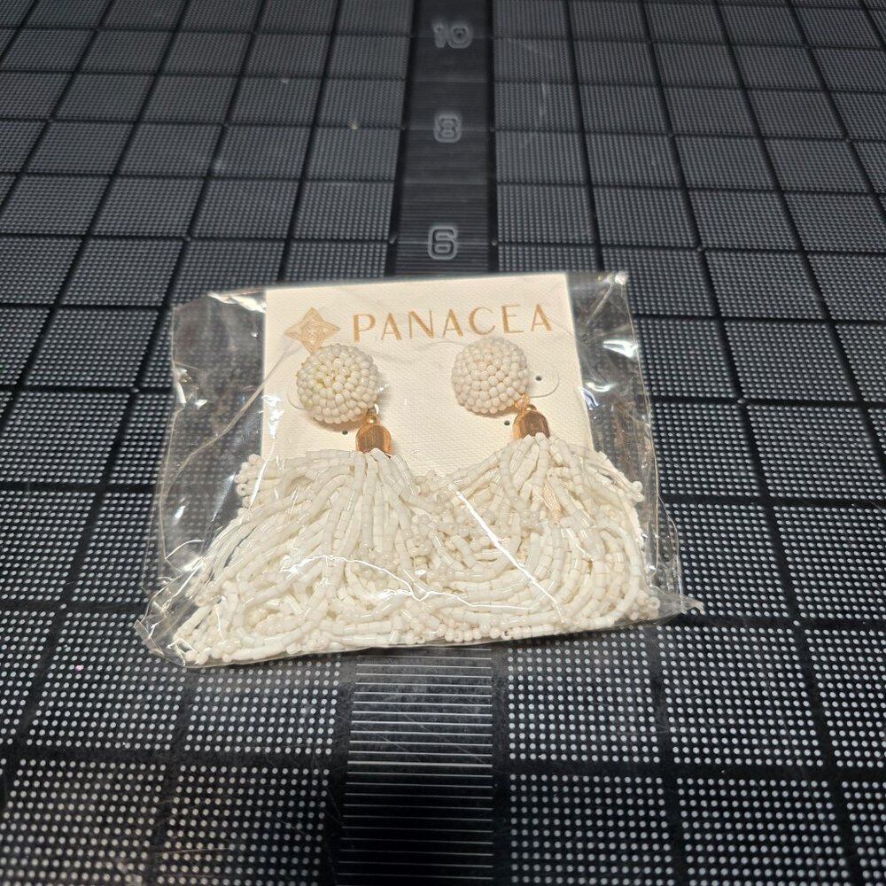Panacea Glass Beaded Tassel Earrings White Gold Tone New and Natasha RainBow